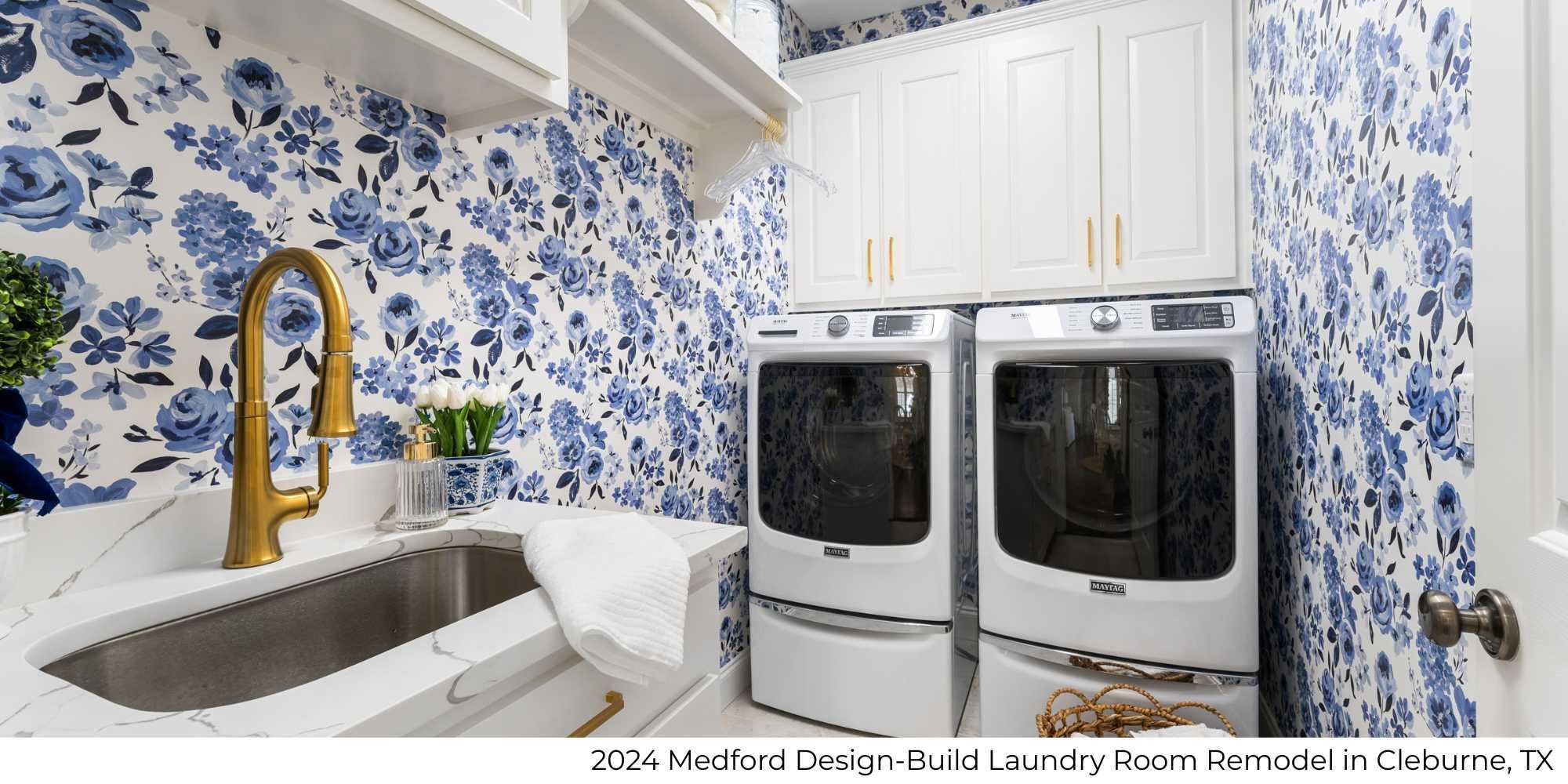 Laundry room remodel with sink and cabinets in Cleburne, TX by Medford Design-Build