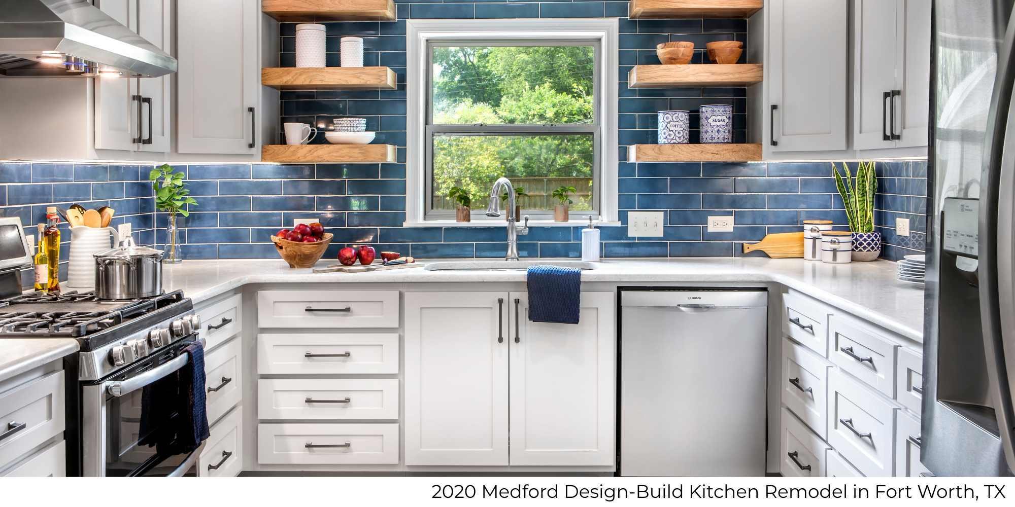 Kitchen remodel in a Fort Worth whole home renovation by Medford Design-Build featuring custom cabinetry