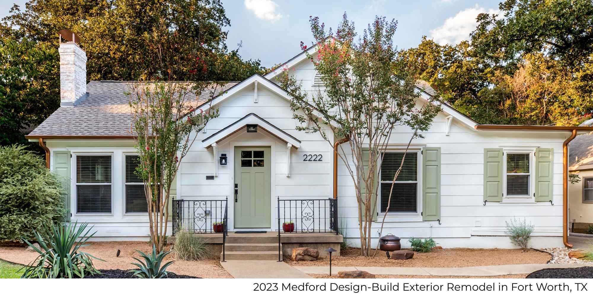 Image of an exterior remodel featuring new siding, gutters, and door in Fort Worth, TX by Medord Design-Build