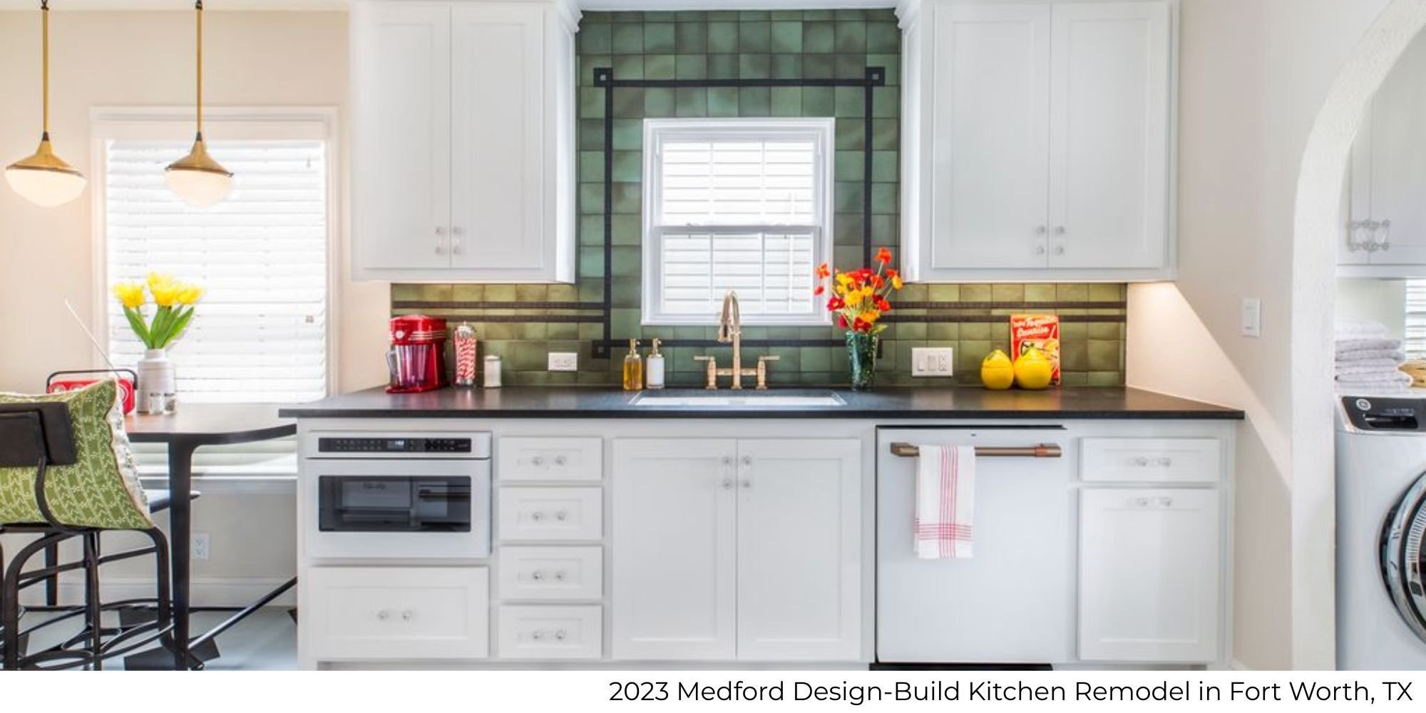 Fort Worth kitchen remodel with white cabinets, built-in appliances, and a breakfast nook by Medford Design-Build