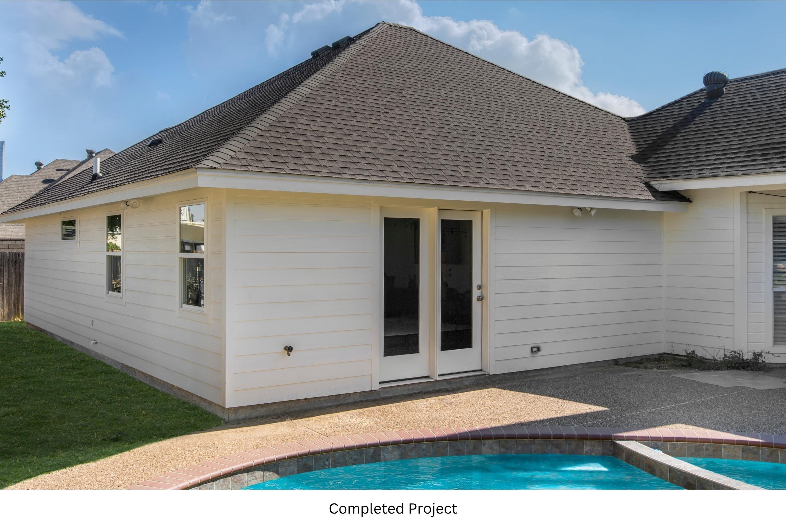 Photo of the exterior of a suite addition