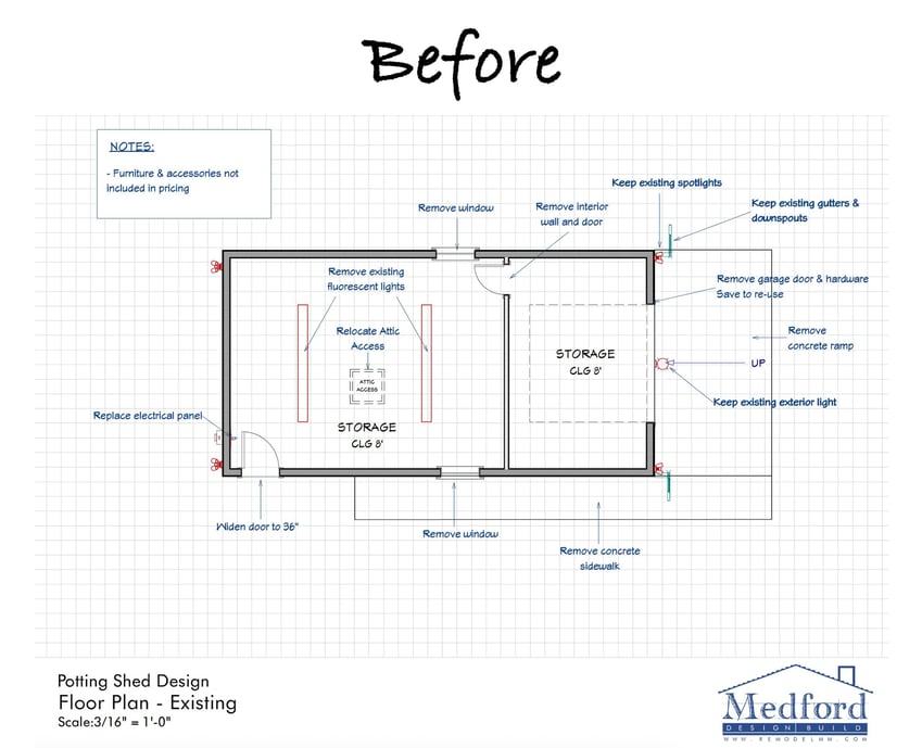 storage shed transformation - floor plan before