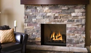 Stacked Stone Fireplace