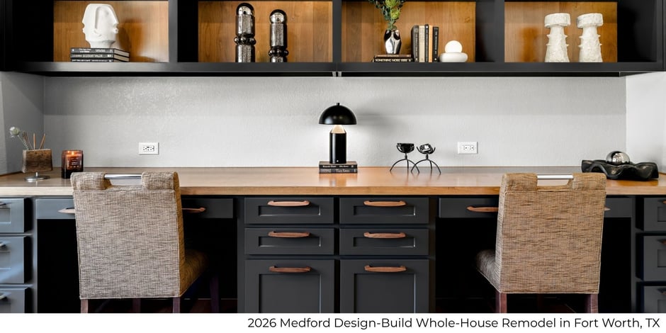 Wood and black remodeled office area Fort Worth, Texas by Medford Design-Build 