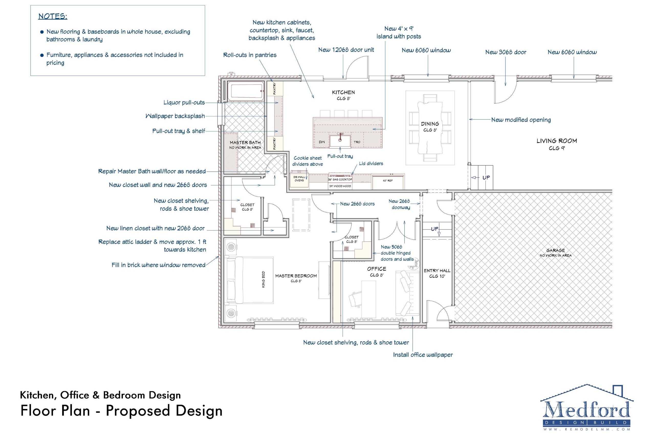 Medford Design-Build Kitchen Office Bedroom Proposed Floor Plan Design