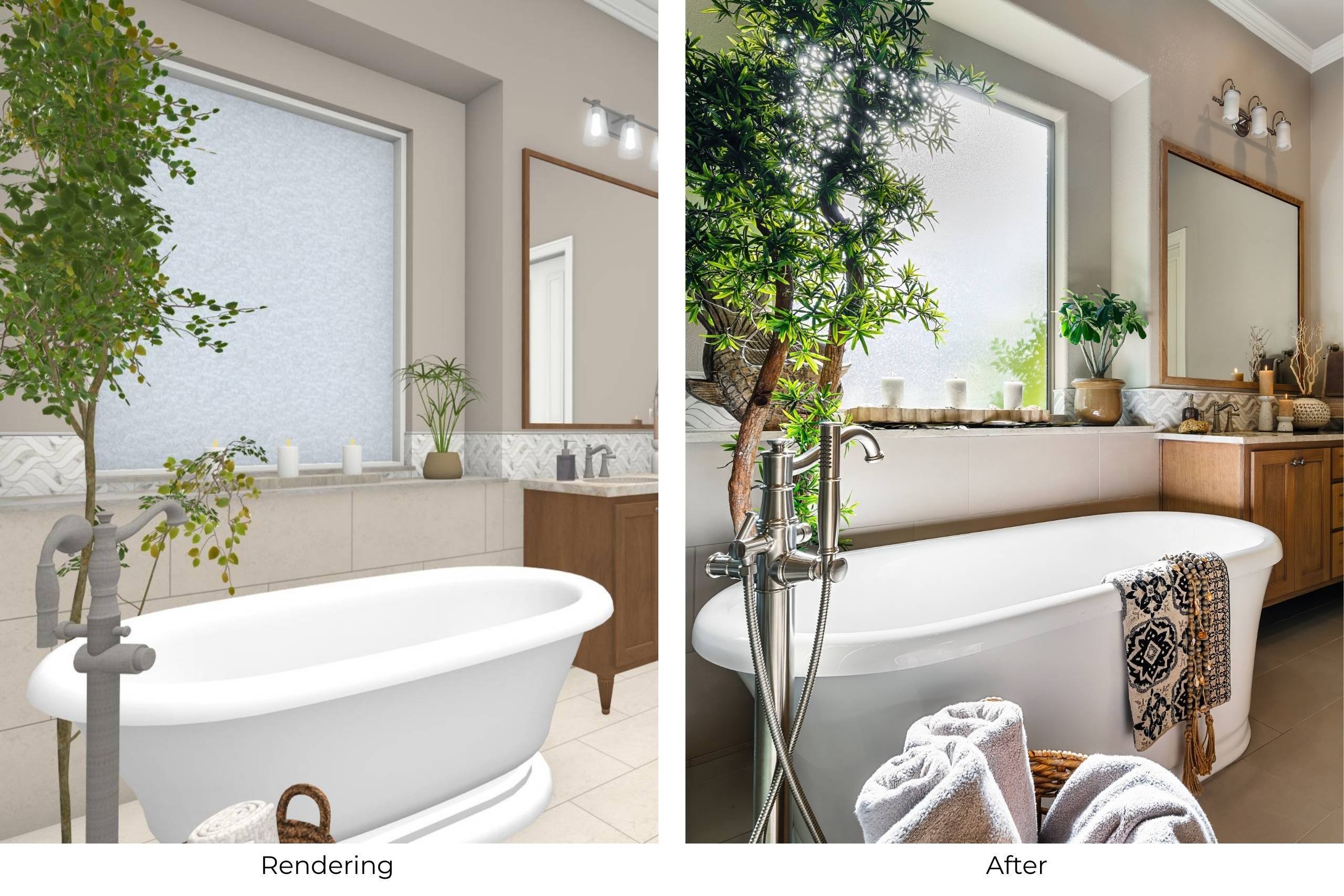 Medford Design-Build freestanding tub 3d rendering completed bathroom remodel in Colleyville, TX