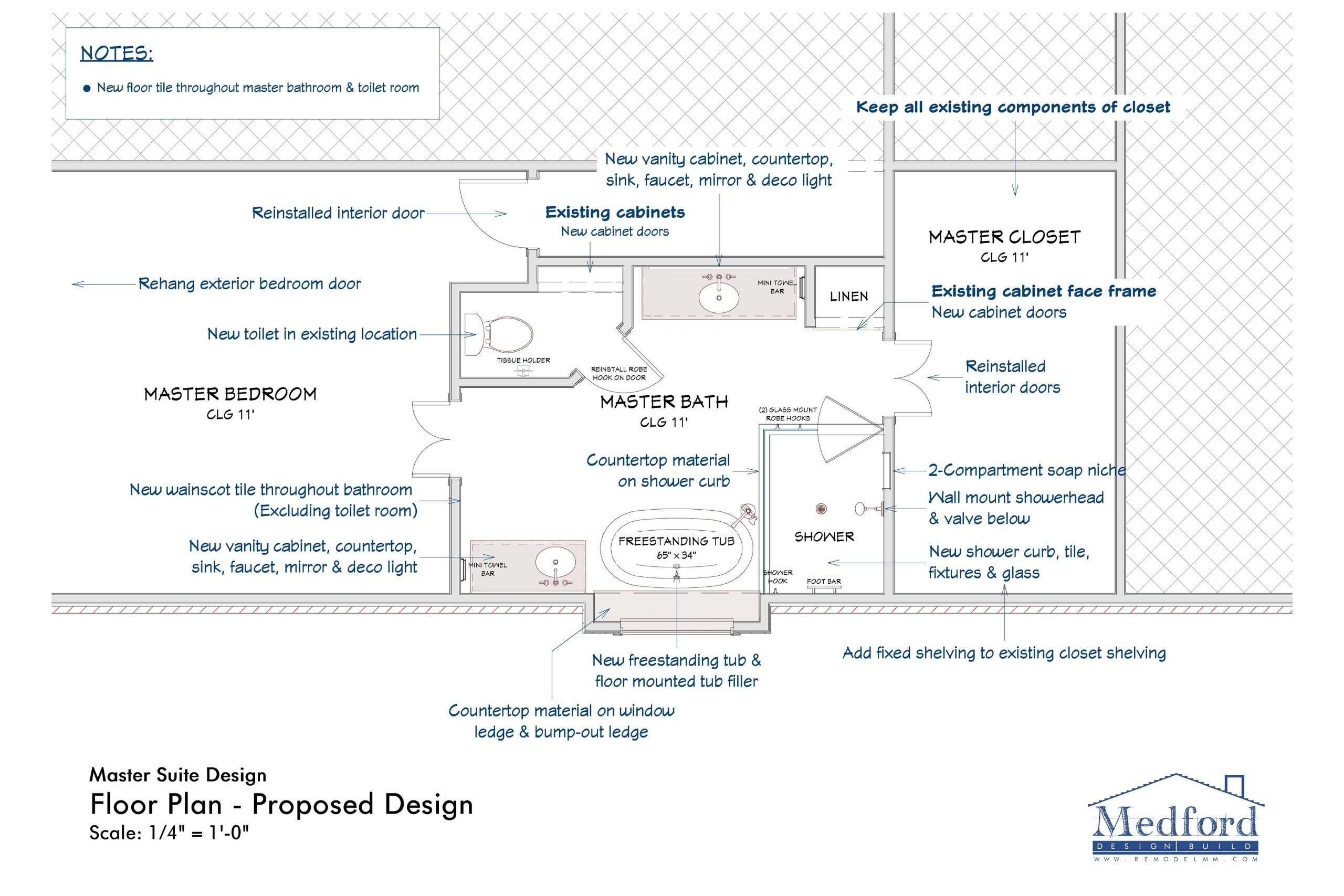 Medford design-Build bathroom remodel proposed floor plans 