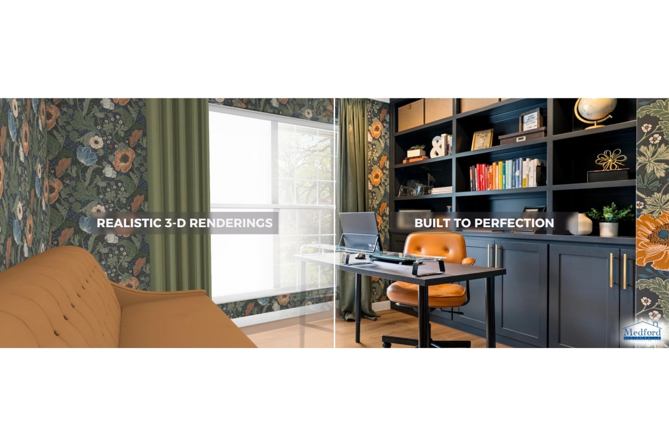 Medford Design-Build home office remodel 3d render fade in Arlington, TX