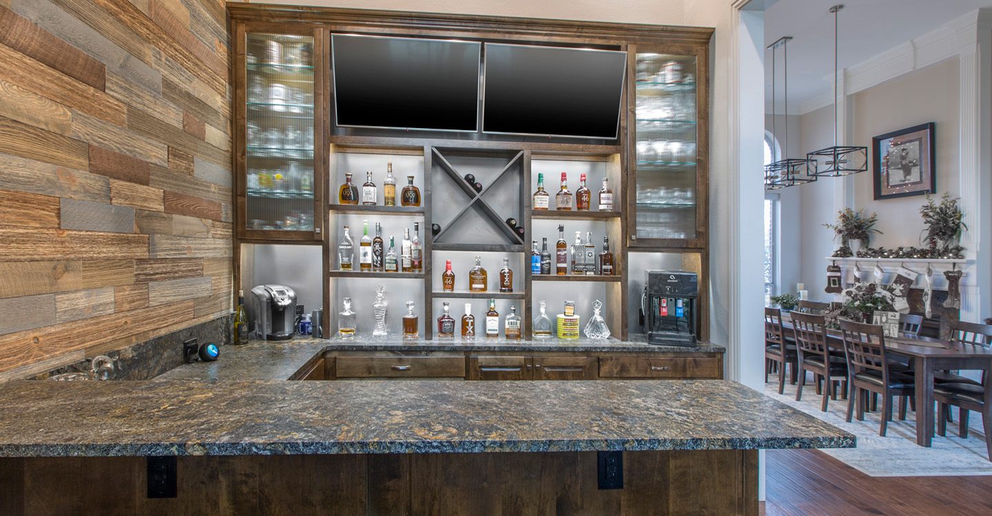 Bar with granite counter remodel Medford Design Build Fort Worth Area