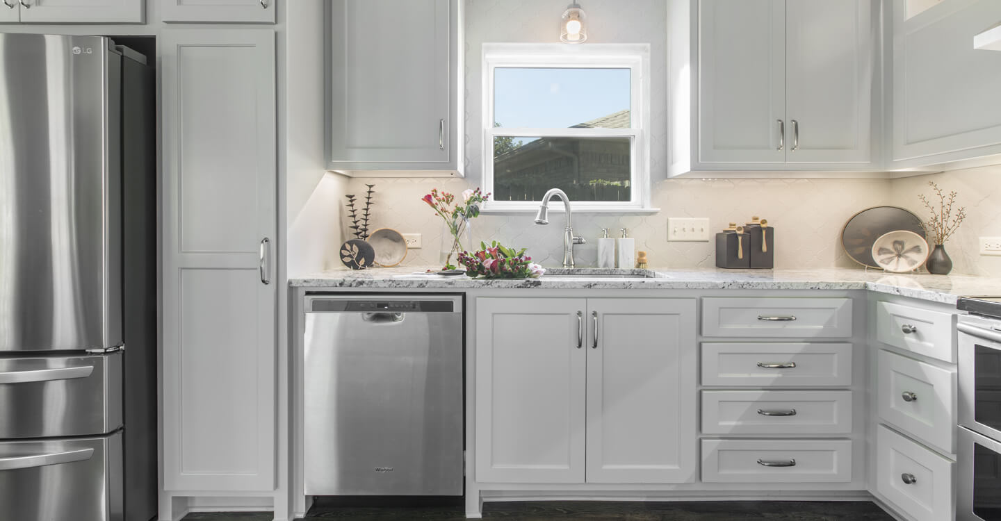 Kitchen remodel with white cabinetry Medford Design Build Fort Worth Area