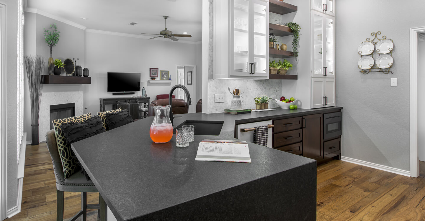 Kitchen remodel with black counters Medford Design Build Fort Worth Area