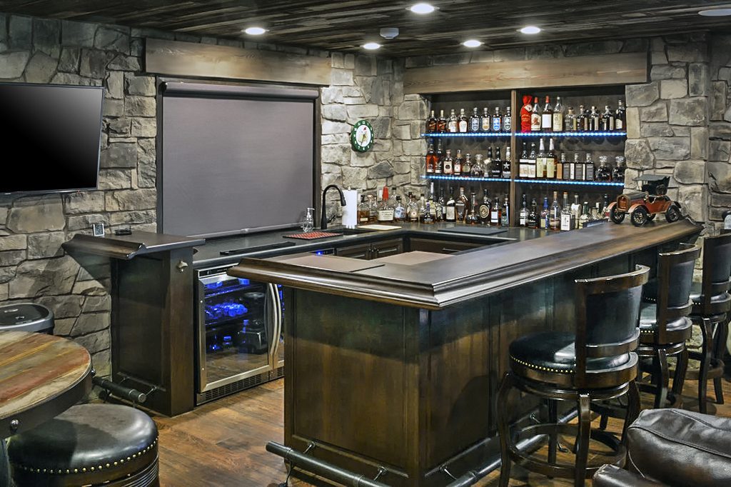 Garage To Ultimate Pub Conversion, Custom Bar Shelving