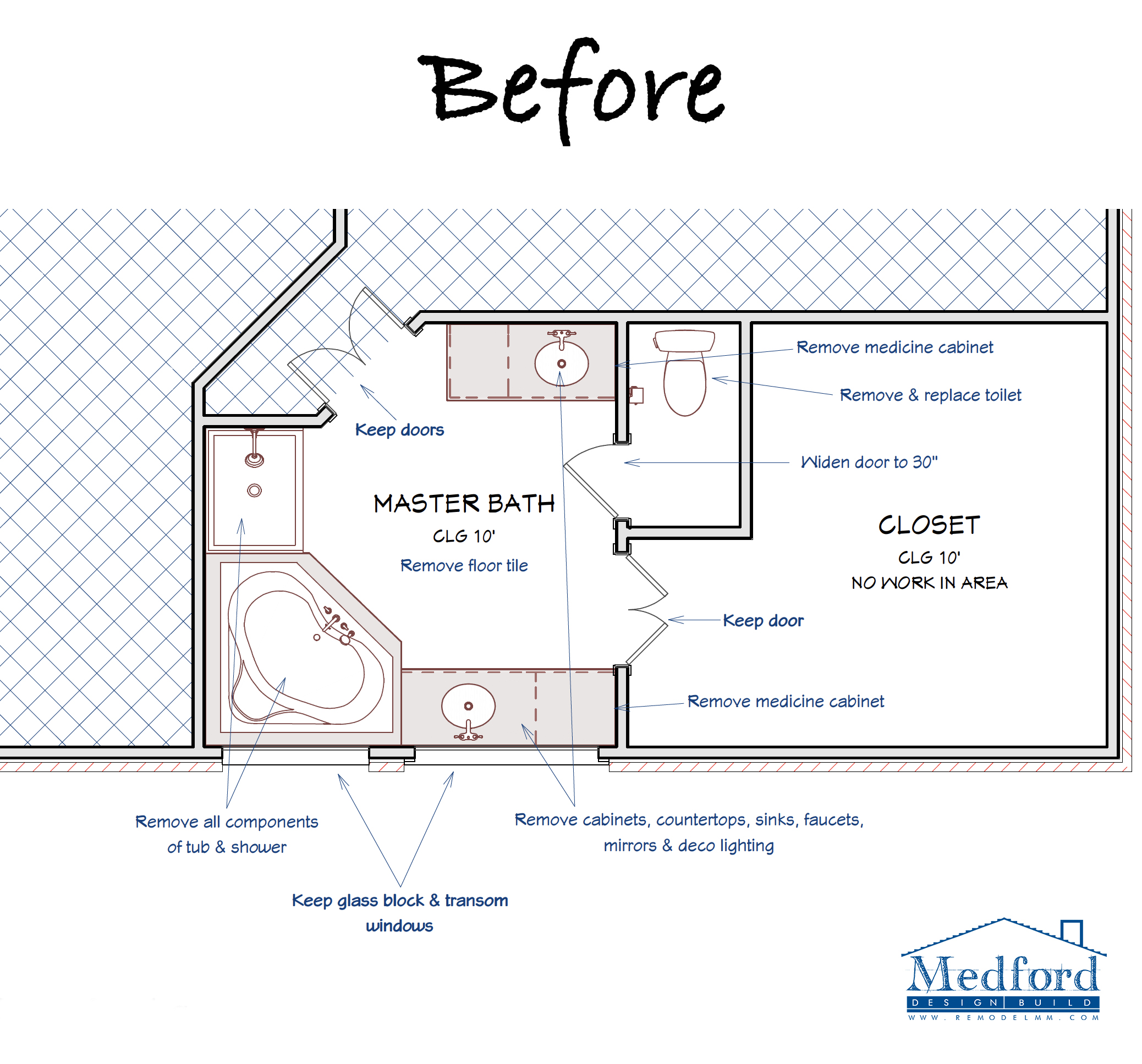 Master Bathroom Remodel Floor Plan - Before