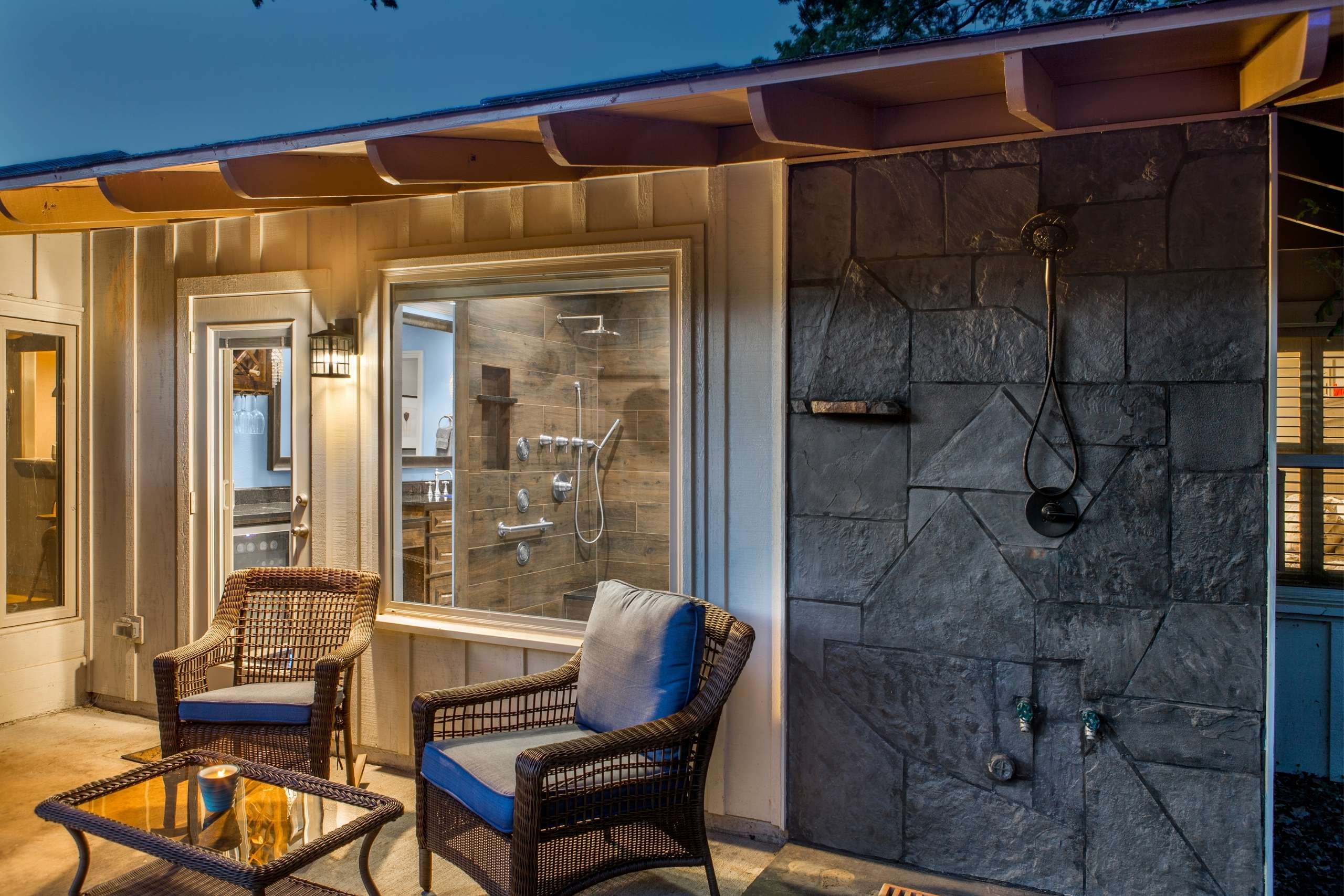 Outdoor living space remodel in Arlington, TX with outdoor shower