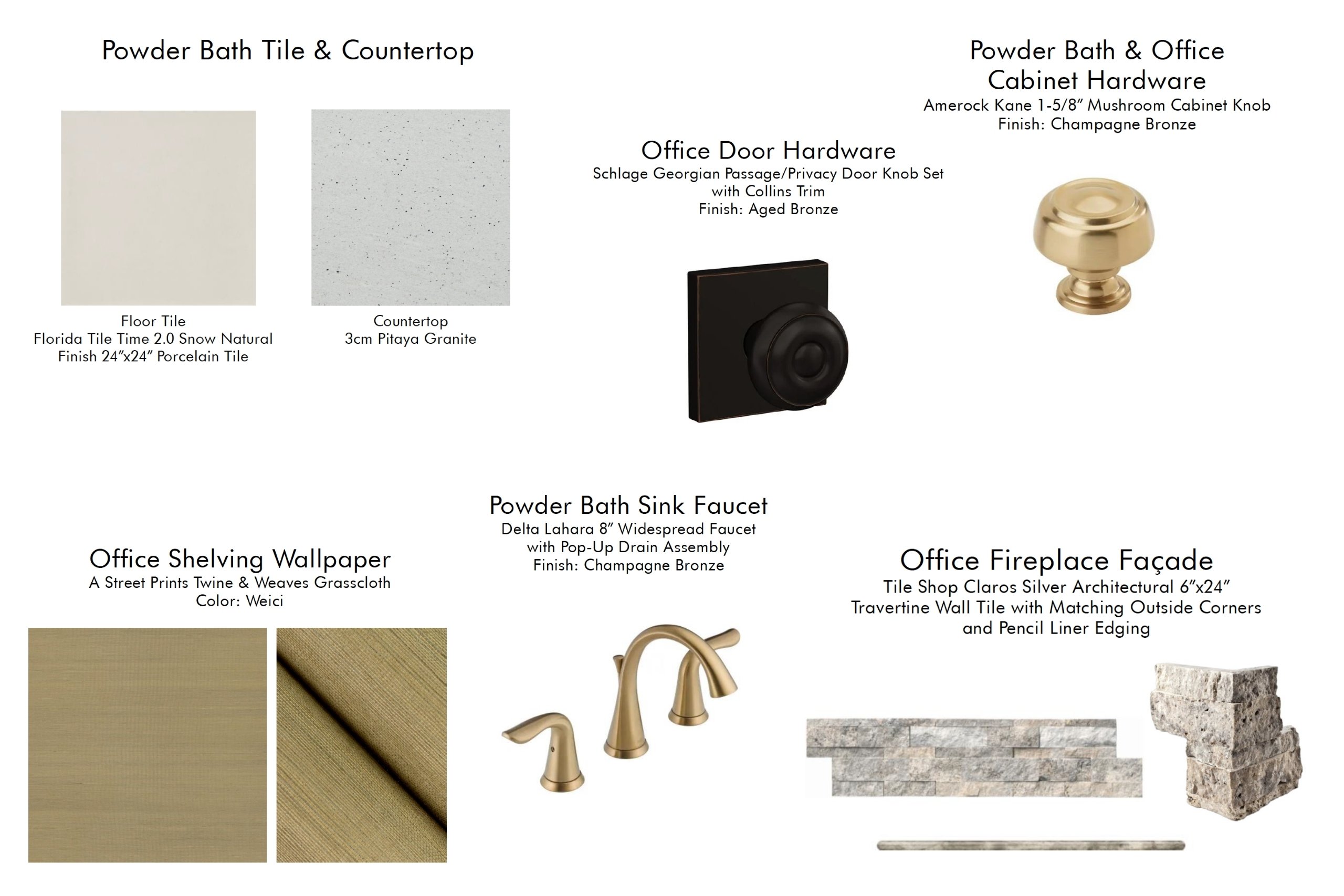 Colleyville, TX home office conversion and powder bath addition design selections 