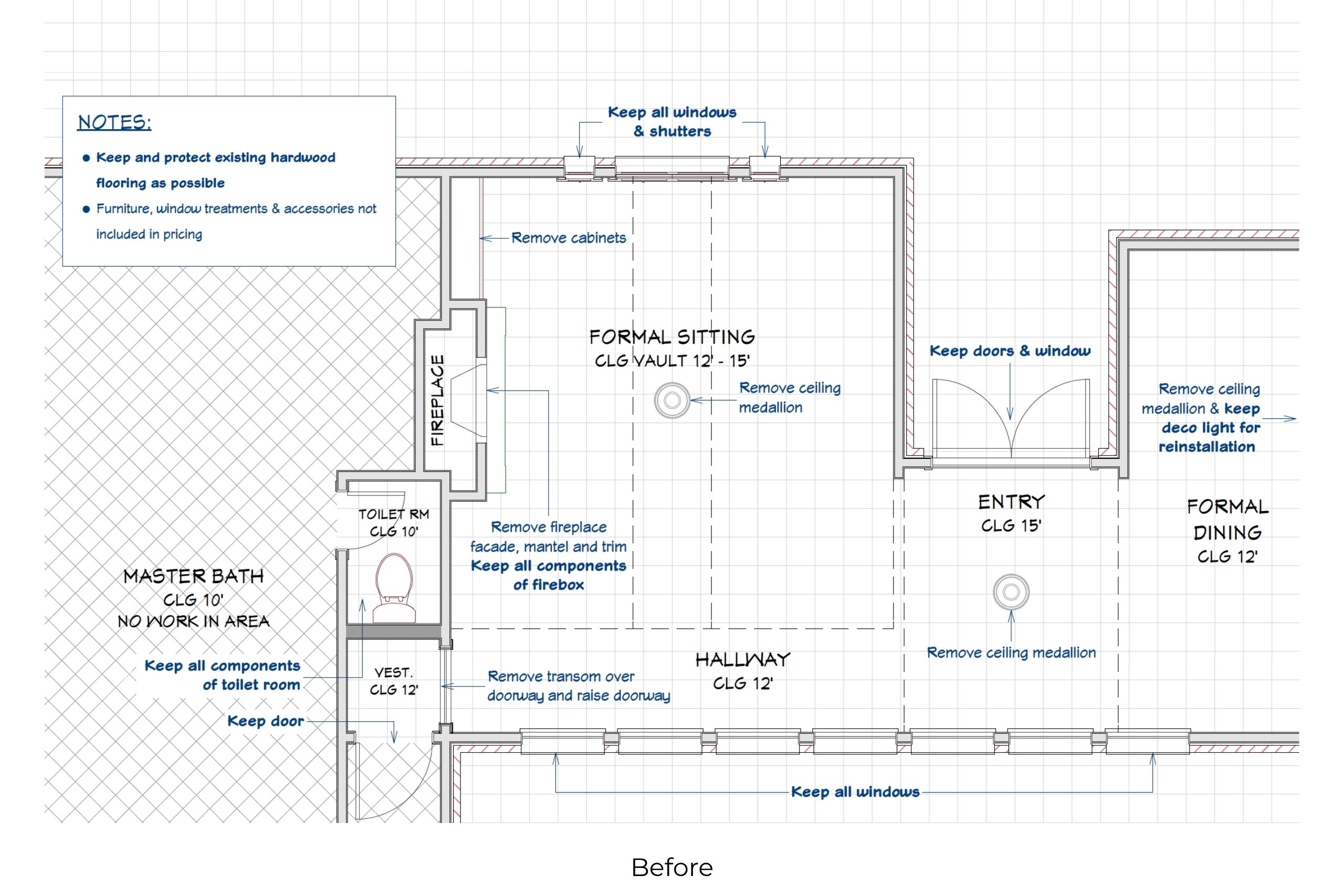 BEFORE: Colleyville, TX home office conversion and powder bath addition floor plan